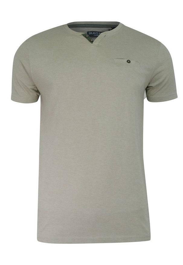 Brave Soul - T-shirt Beżowy, Dekolt z Guzikami V-neck, Koszulka z Kieszonką -BRAVE SOUL. Okazja: na co dzień. Kolor: beżowy, brązowy, wielokolorowy. Materiał: bawełna, poliester. Sezon: lato, wiosna. Styl: casual