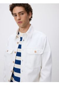 Reserved - Jeansowa koszula z dodatkiem lnu - biały. Kolor: biały. Materiał: jeans, len #1