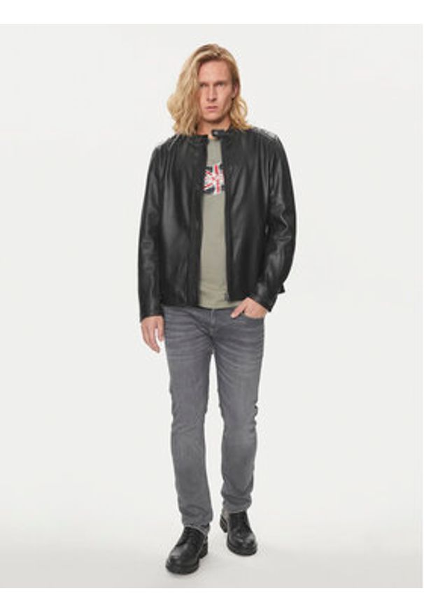 Pepe Jeans Kurtka skórzana Tristan PM402991 Czarny Regular Fit. Kolor: czarny. Materiał: skóra
