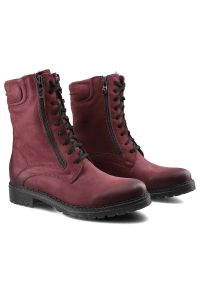 Bordowe Botki Damskie Simen Modne Skórzane Buty. Zapięcie: sznurówki. Kolor: czerwony. Materiał: skóra. Sezon: zima, jesień. Styl: klasyczny