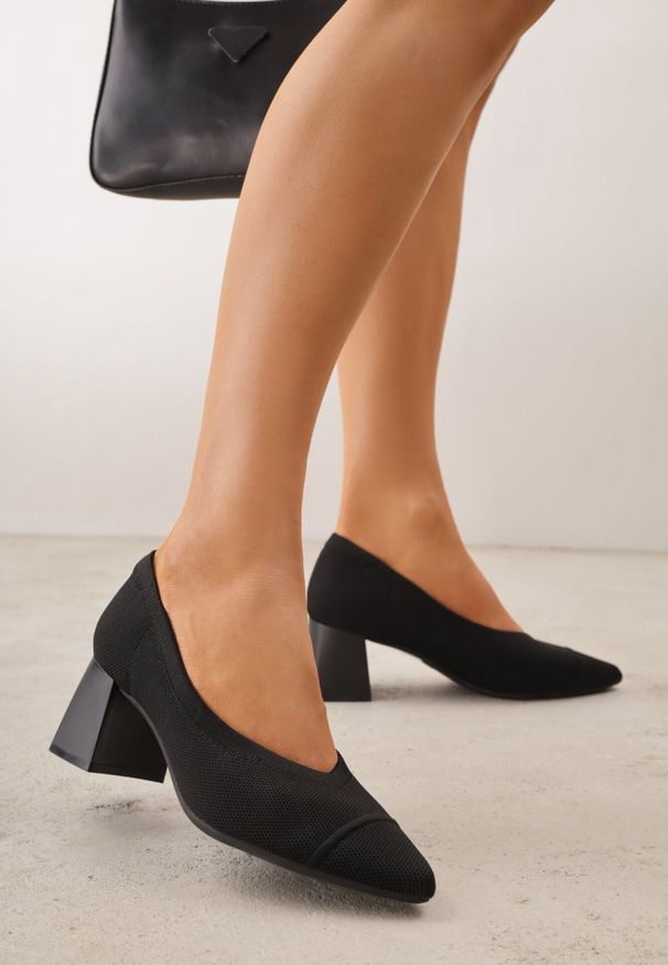 Born2be - Czarne Czółenka VICES na Stożkowym Obcasie Jennibelle. Nosek buta: otwarty. Kolor: czarny. Materiał: skóra, materiał. Obcas: na obcasie. Styl: klasyczny. Wysokość obcasa: średni