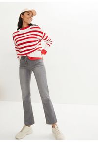 bonprix - Dżinsy Straight, Mid Waist, ze stretchem. Stan: podwyższony. Kolor: szary. Styl: klasyczny