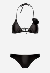 Born2be - Czarne Klasyczne Bikini Wiązany Biustonosz z Kwiatową Aplikacją i Figi Oridanea. Kolor: czarny. Wzór: aplikacja, kwiaty #4