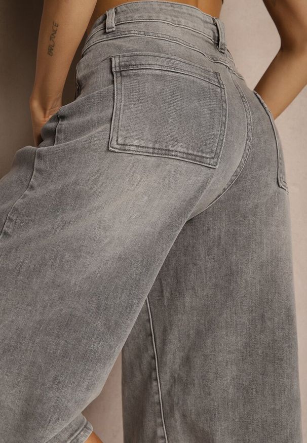 Renee - Szare Szorty Jeansowe Bermudy Baggy Talienne. Okazja: na co dzień. Stan: podwyższony. Kolor: szary. Materiał: jeans. Sezon: lato, wiosna. Styl: casual
