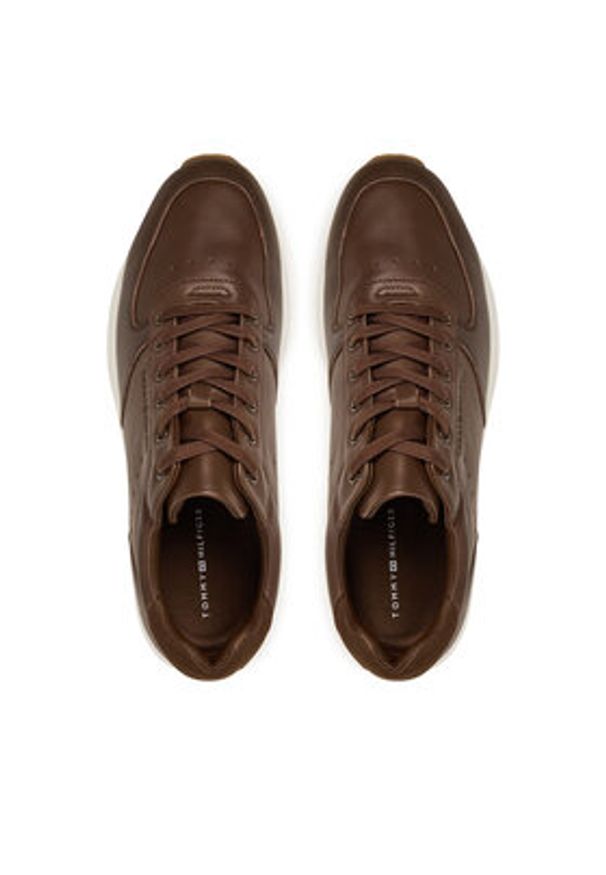 TOMMY HILFIGER - Tommy Hilfiger Sneakersy Premium Leather Hybrid FM0FM05700 Brązowy. Kolor: brązowy. Materiał: skóra