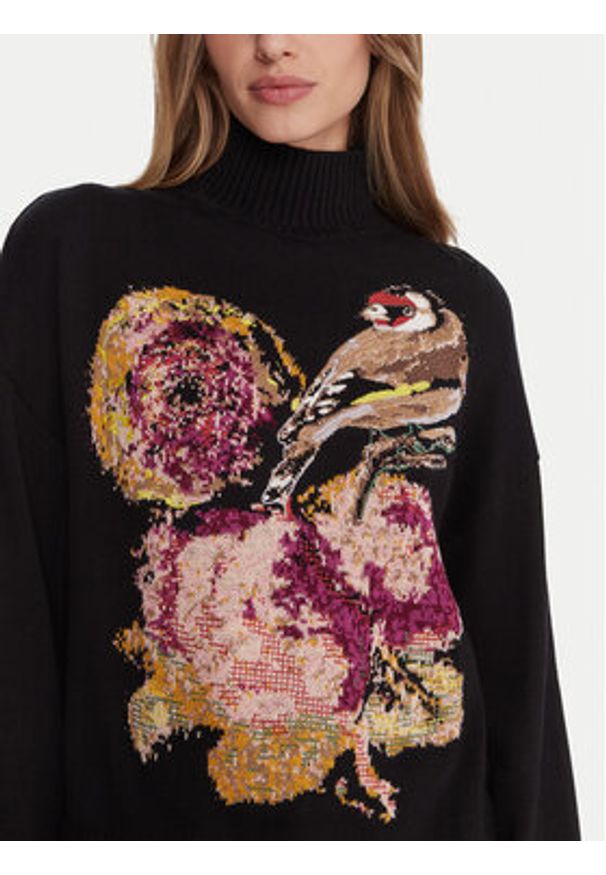 Desigual Golf Bird Laroix 25WWJF04 Czarny Regular Fit. Typ kołnierza: golf. Kolor: czarny. Materiał: syntetyk