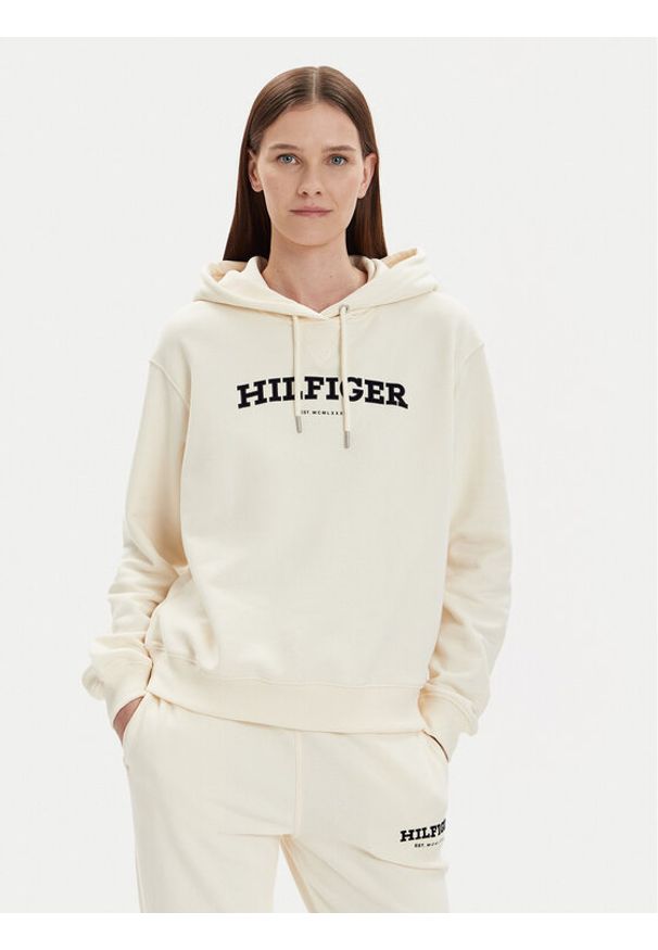 TOMMY HILFIGER - Tommy Hilfiger Bluza Monotype Flock WW0WW41236 Écru Relaxed Fit. Materiał: bawełna