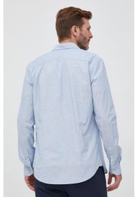 Sisley koszula bawełniana męska slim z kołnierzykiem klasycznym. Typ kołnierza: kołnierzyk klasyczny. Kolor: niebieski. Materiał: bawełna. Długość rękawa: długi rękaw. Długość: długie. Styl: klasyczny