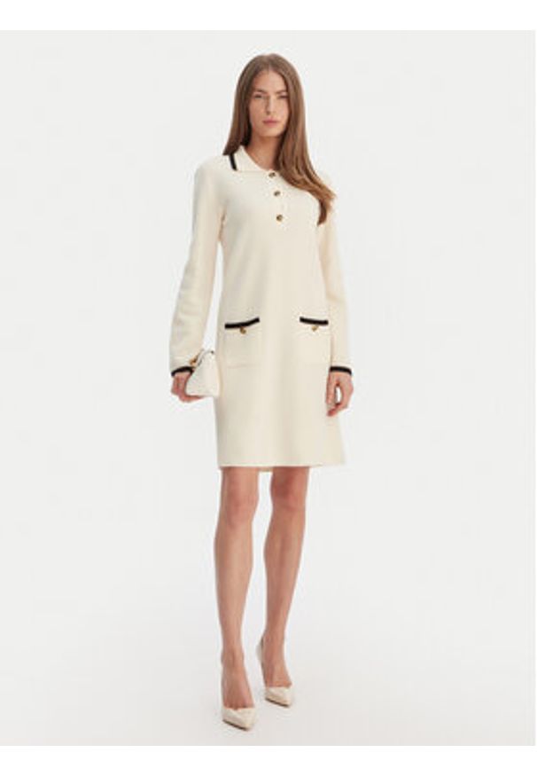 Luisa Spagnoli Sukienka dzianinowa Mariolina 100305 Beżowy Regular Fit. Kolor: beżowy. Materiał: wełna