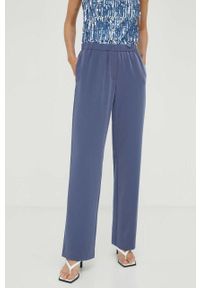 Samsoe & Samsoe - Samsoe Samsoe spodnie damskie kolor granatowy proste high waist. Okazja: na co dzień. Stan: podwyższony. Kolor: niebieski. Materiał: poliester, dzianina. Styl: casual