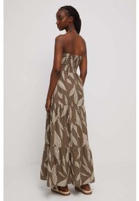 medicine - Medicine sukienka bawełniana kolor beżowy maxi rozkloszowana. Kolor: beżowy. Materiał: bawełna. Typ sukienki: rozkloszowane. Długość: maxi #4