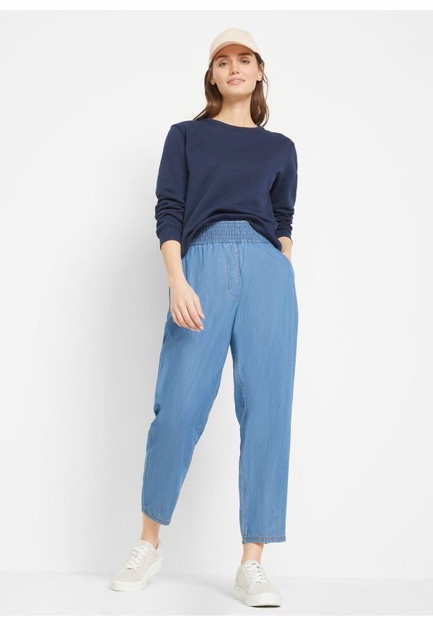 bonprix - Dżinsy Mom, high waist, bawełna organiczna. Stan: podwyższony. Kolor: niebieski. Styl: elegancki