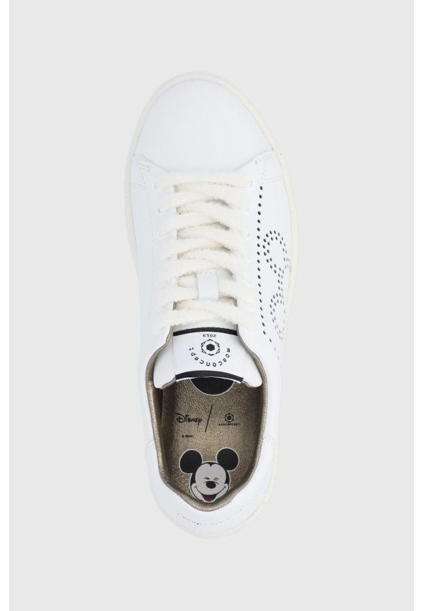 MOA Concept - Buty skórzane x Disney. Nosek buta: okrągły. Zapięcie: sznurówki. Kolor: biały. Materiał: skóra. Wzór: motyw z bajki. Obcas: na obcasie. Wysokość obcasa: niski