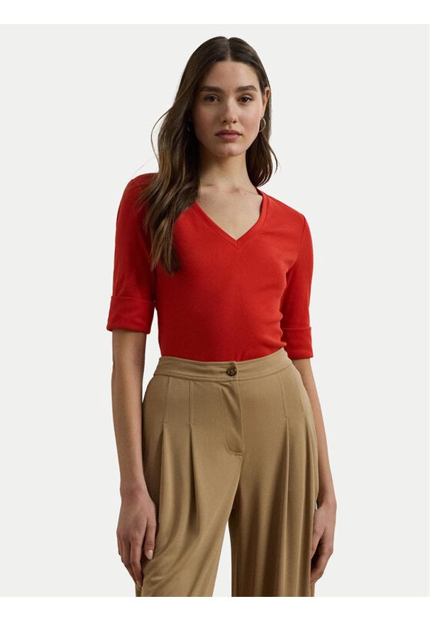 Lauren Ralph Lauren - LAUREN RALPH LAUREN Bluzka 200815843008 Czerwony Slim Fit. Kolor: czerwony. Materiał: bawełna