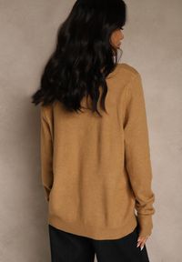 Renee - Brązowy Klasyczny Sweter z Wełną i Bawełną Bez Zdobień Neandia. Kolor: brązowy. Materiał: wełna, bawełna. Wzór: aplikacja. Styl: klasyczny #2