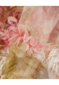 NEEDLE & THREAD - Sukienka mini Harlequin Rose Ruffle. Typ kołnierza: kołnierz z falbankami. Kolor: beżowy. Materiał: tiul, materiał. Wzór: aplikacja, nadruk. Długość: mini