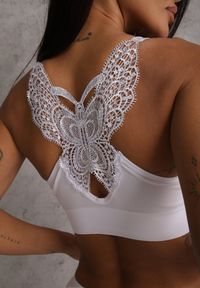 Renee - Biały Biustonosz na Szerokich Ramiączkach z Koronką w Cyrkonie Caduria. Kolor: biały. Materiał: koronka. Rodzaj stanika: wyciągane miseczki. Wzór: koronka #5