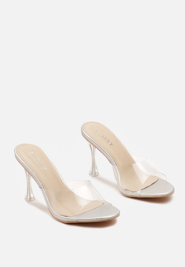 Renee - Srebrne Transparentne Klapki na Wysokiej Szpilce Vaprese. Kolor: srebrny. Styl: elegancki