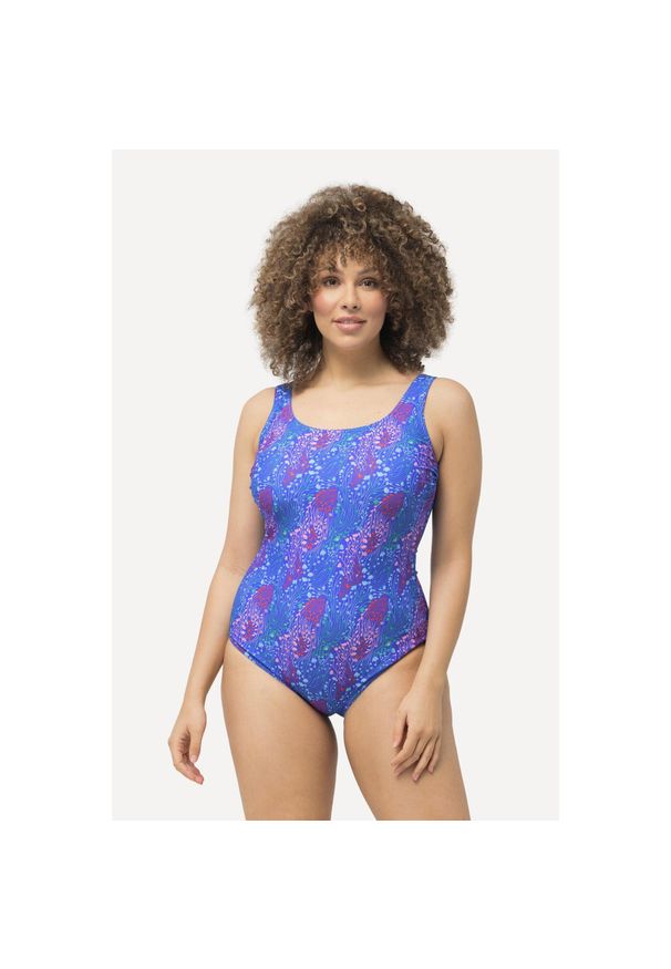 ULLA POPKEN - Damskie Kostium kąpielowy koralowce bez miękkich miseczek pas pod biustem. Kolekcja: plus size. Kolor: niebieski. Materiał: poliamid, materiał, elastan