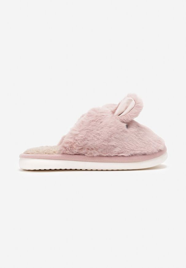 Born2be - Różowe Kapcie Ozdobione Sztucznym Futerkiem z Motywem Królika z Odstającymi Uszami Tacon. Okazja: do domu. Kolor: różowy. Materiał: futro. Wzór: aplikacja