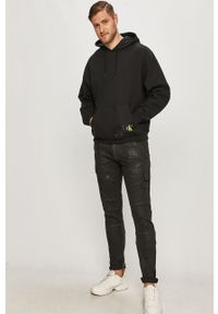 Calvin Klein Jeans - Bluza bawełniana. Typ kołnierza: kaptur. Kolor: czarny. Materiał: bawełna. Wzór: nadruk #3