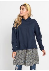 bonprix - Sukienka dresowa w optyce 2 w 1. Kolor: niebieski. Materiał: dresówka. Długość rękawa: długi rękaw #1