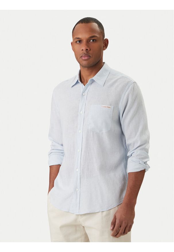 Calvin Klein Jeans Koszula LV04RF121G Błękitny Regular Fit. Kolor: niebieski. Materiał: len, wiskoza