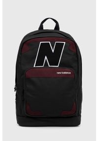 New Balance plecak kolor czarny duży z aplikacją. Kolor: czarny. Wzór: aplikacja #1