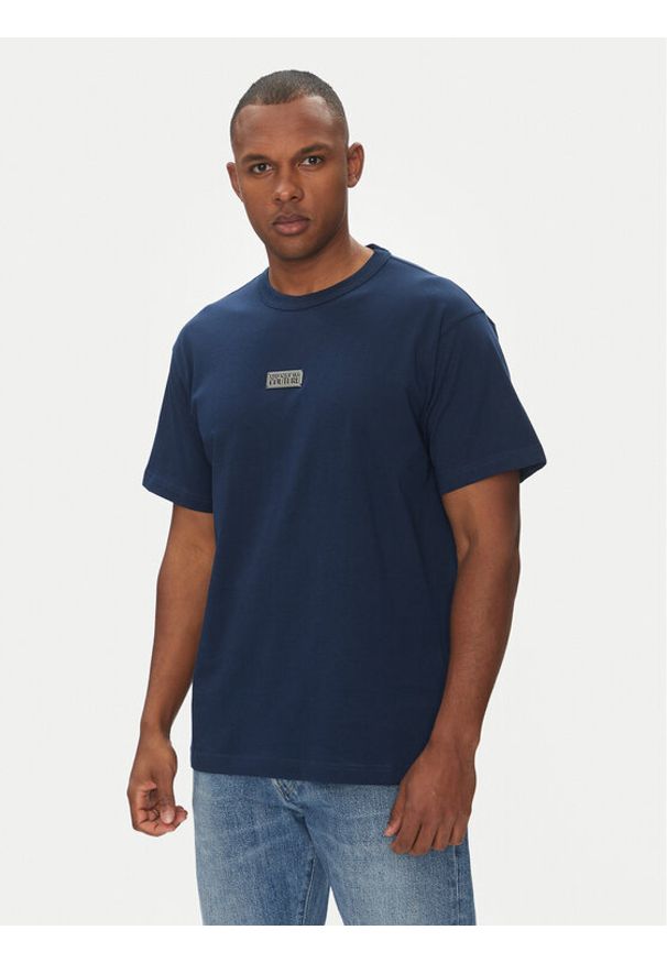 Versace Jeans Couture T-Shirt 78GAHT08 Granatowy Regular Fit. Kolor: niebieski. Materiał: bawełna