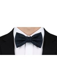 Mucha Męska z Poszetką - Chattier - Granatowa w Czarne Kwiaty. Kolor: niebieski. Wzór: kwiaty. Styl: elegancki, sportowy #4