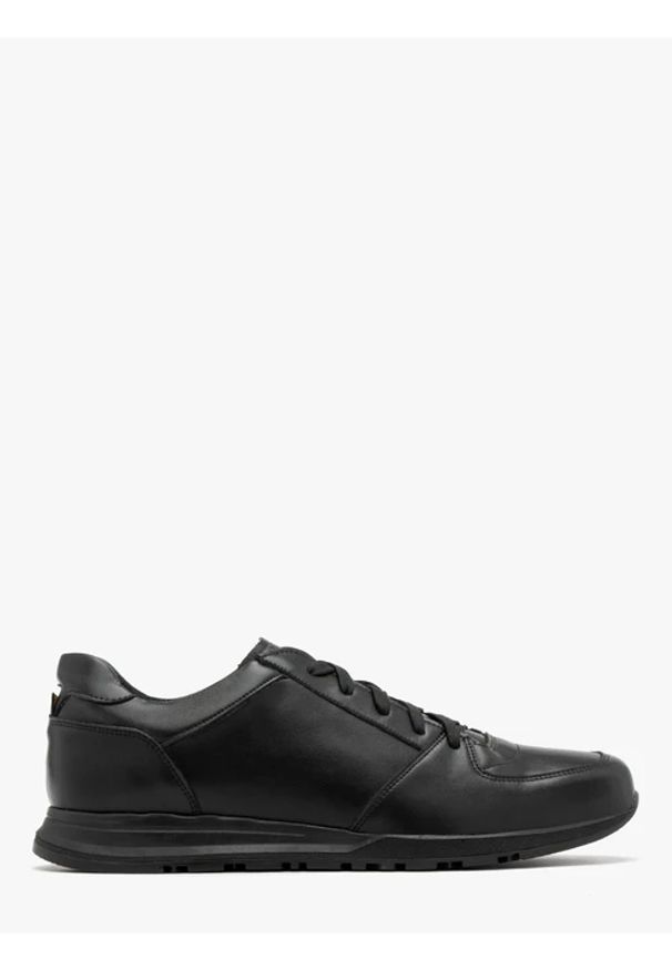 Ryłko - Czarne sportowe sneakersy męskie. Kolor: czarny. Materiał: skóra. Styl: sportowy