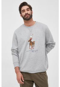 Polo Ralph Lauren bluza męska kolor szary z nadrukiem. Typ kołnierza: polo. Kolor: szary. Wzór: nadruk