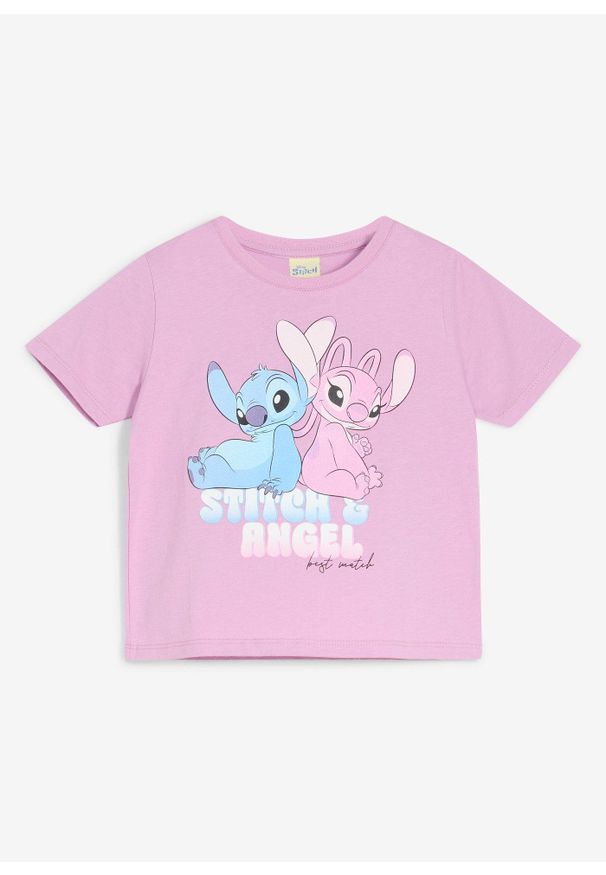 bonprix - T-shirt z motywem Disney'a Stitch & Angel. Kolor: fioletowy. Długość rękawa: krótki rękaw. Długość: krótkie. Wzór: motyw z bajki