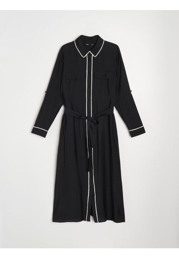 Sinsay - Sukienka midi z paskiem - czarny. Kolor: czarny. Długość: midi