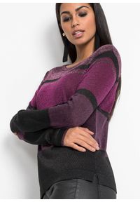 bonprix - Cienki sweter z mieszanki wiskozy. Kolor: fioletowy. Materiał: wiskoza. Wzór: paski #2