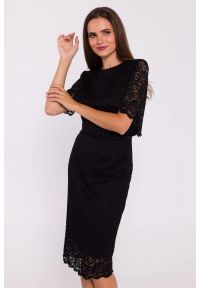 Stylove - Sukienka koronkowa czarna elegancka ołówkowa dwuczęściowa. Okazja: na ślub cywilny, na wesele, na imprezę. Kolor: czarny. Materiał: koronka. Typ sukienki: ołówkowe. Styl: elegancki #3