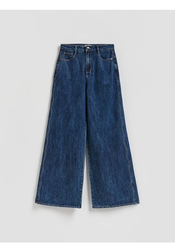 Reserved - Jeansy wide leg - niebieski. Kolor: niebieski