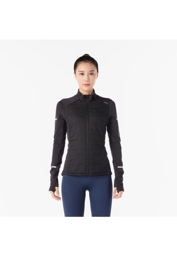 KIPRUN - Bluza do biegania damska Kiprun Vest Warm ocieplana. Kolor: czarny. Materiał: materiał. Sport: bieganie