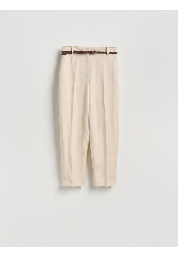 Reserved - Spodnie z lnem i wiskozą - beżowy. Kolor: beżowy. Materiał: wiskoza, len