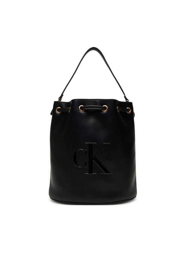 Calvin Klein Torebka Bold Ck Large Bucket Bag LV04F3232G Czarny. Kolor: czarny. Materiał: skórzane