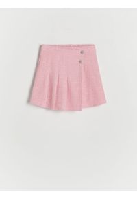 Reserved - Tweedowa spódnica - różowy. Kolor: różowy. Materiał: dzianina, wiskoza