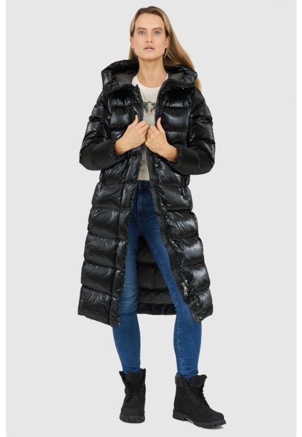 Hetrego - HETREGO Czarny damski błyszczący płaszcz puchowy z odpinanymi rękawami Summer, Rozmiar 36 EU - 40 IT. Kolor: czarny. Materiał: puch