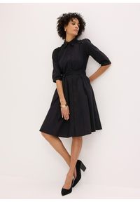 bonprix - Szmizjerka z koronką i wiązanym paskiem. Kolor: czarny. Materiał: koronka. Wzór: koronka. Typ sukienki: szmizjerki, koszulowe. Styl: elegancki #3