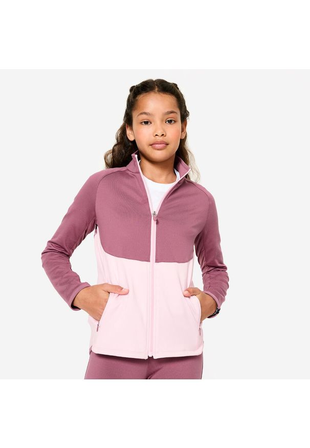 Decathlon - Dres dziecięcy Domyos. Okazja: na uczelnię. Kolor: fioletowy, różowy, wielokolorowy. Materiał: materiał, elastan, poliester. Styl: sportowy
