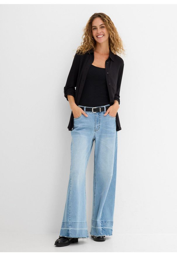 bonprix - Bluzka z dżerseju, długa. Kolor: czarny. Materiał: jersey. Długość: długie