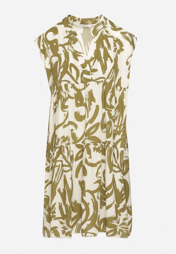 Born2be - Zielona Bawełniana Sukienka z Abstrakcyjnym Wzorem Lioraia. Okazja: na co dzień. Typ kołnierza: dekolt w kształcie V. Kolor: zielony. Materiał: bawełna. Długość rękawa: krótki rękaw. Typ sukienki: proste. Styl: casual, elegancki