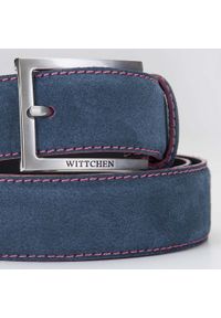 Wittchen - Męski pasek ze skóry welurowej z kolorowym stębnowaniem. Kolor: niebieski, różowy, wielokolorowy. Materiał: skóra, welur. Wzór: kolorowy. Styl: casual, elegancki