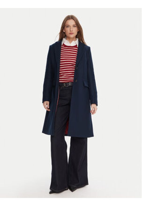TOMMY HILFIGER - Tommy Hilfiger Płaszcz wełniany WW0WW46547 Granatowy Regular Fit. Kolor: niebieski. Materiał: wełna