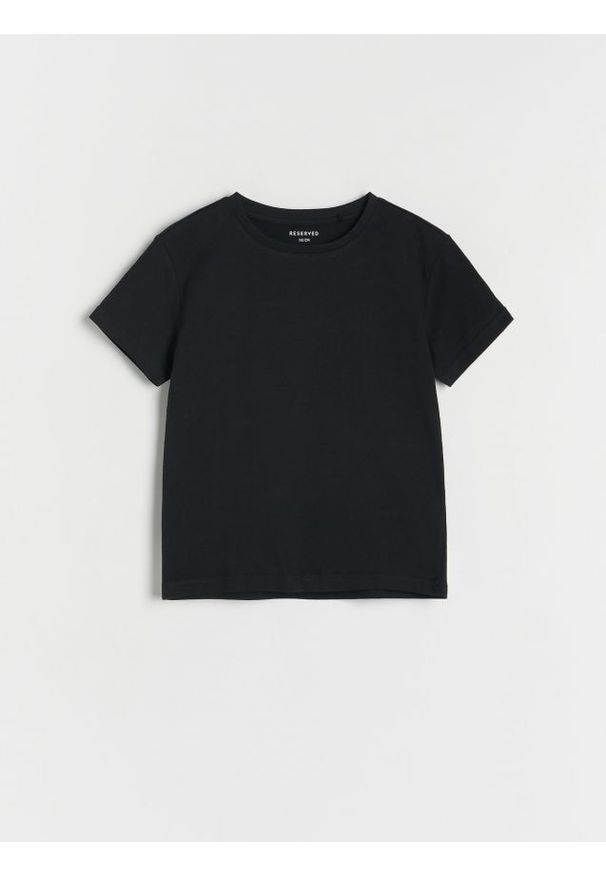 Reserved - Bawełniany t-shirt basic - czarny. Kolor: czarny. Materiał: bawełna