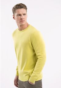 Volcano - Lekki sweter S-RADO. Kolekcja: plus size. Kolor: żółty. Materiał: skóra, dzianina, materiał, bawełna, włókno. Wzór: gładki, ze splotem, haft. Styl: klasyczny